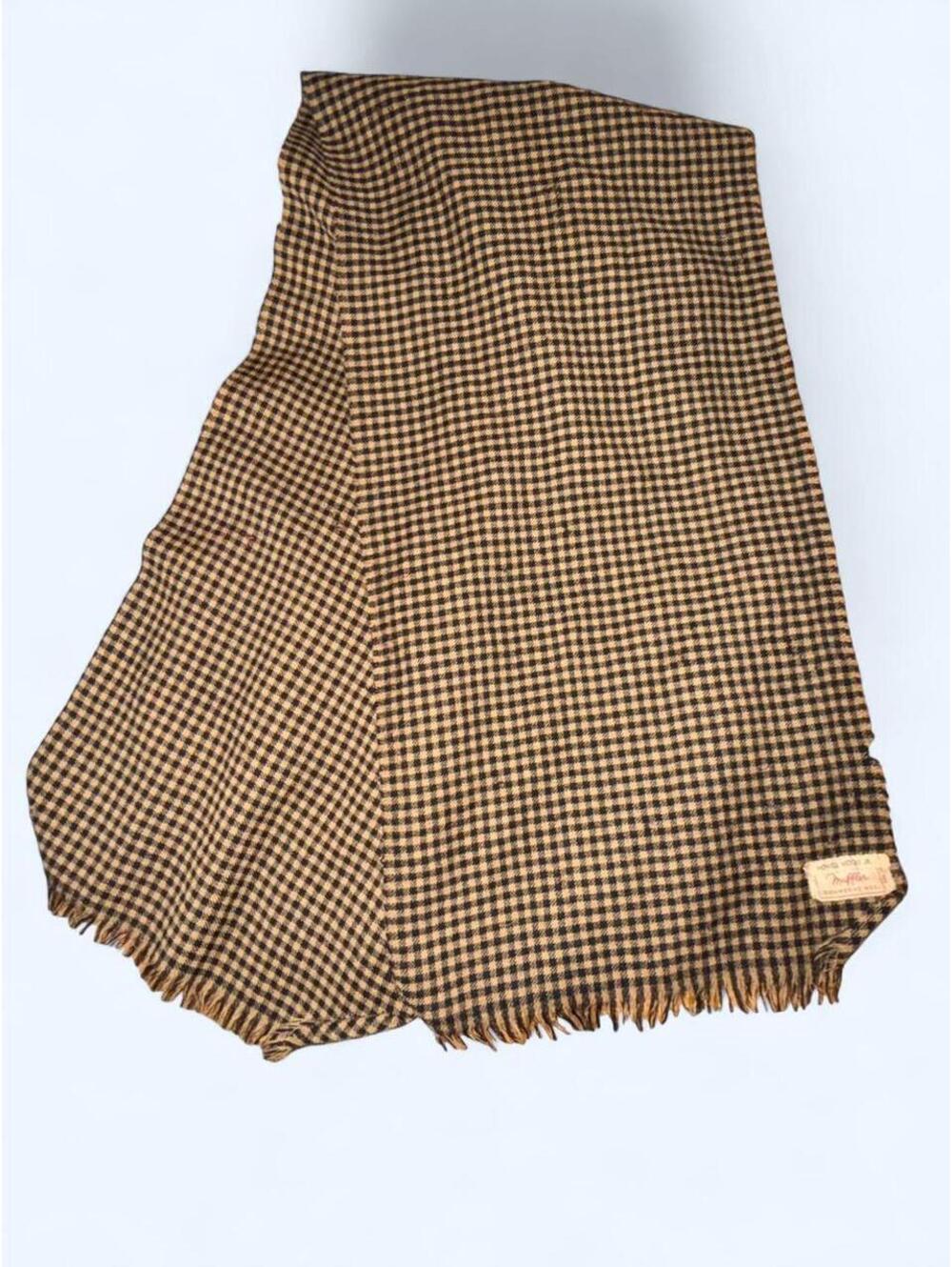 Vintage brown and tan plaid merino wool scarf